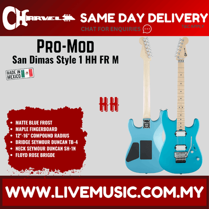 Charvel Pro-Mod San Dimas Style 1 HH Floyd Rose Electric Guitar, Maple FB, Matte Blue Frost