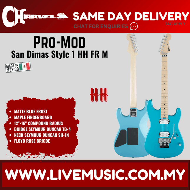 Charvel Pro-Mod San Dimas Style 1 HH Floyd Rose Electric Guitar, Maple FB, Matte Blue Frost