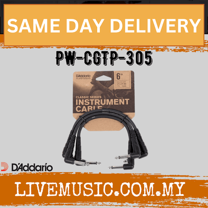 Planet Waves PWCGTP305 Classic Series Instrument Cable with Right Angle Plug, 0.5 feet (PW CGTP 305/PW-CGTP-305)