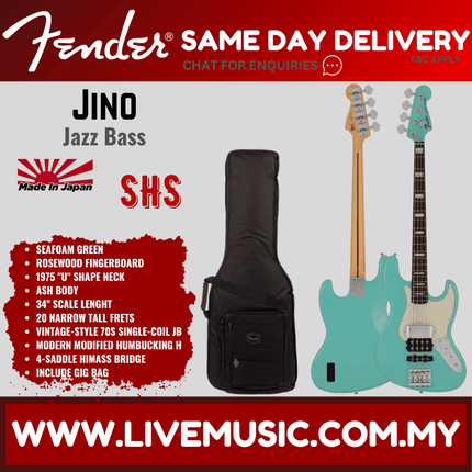 Fender JINO Jazz Bass Guitar, RW FB, Seafoam Green