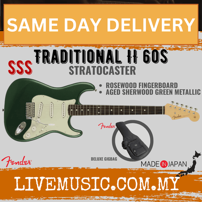 Fender Japan Traditional II 60s Stratocaster Electric Guitar, RW FB, Aged Sherwood Green Metallic