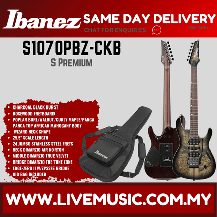 Ibanez S1070PBZ-CKB S Premium Series Electric Guitar, Charcoal Black Burst ( S1070PBZ CKB / S1070PBZCKB )