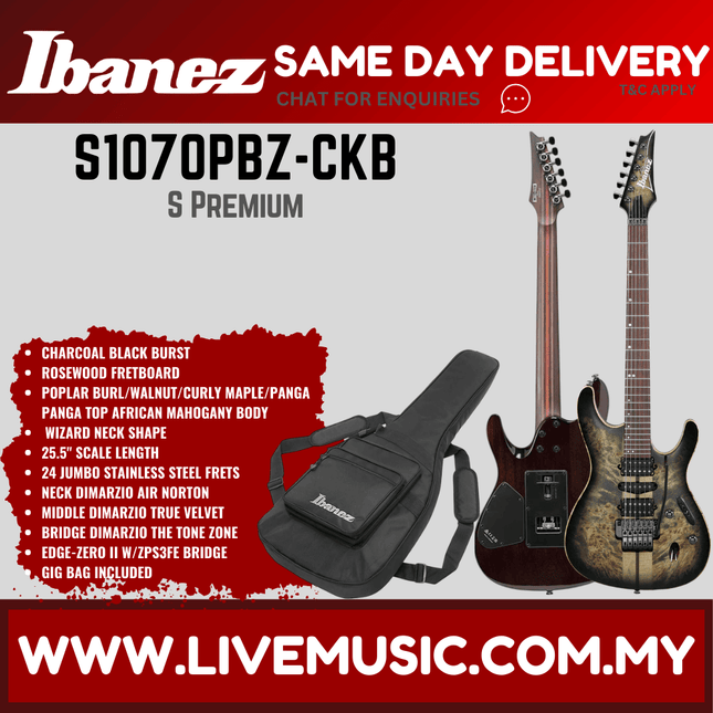 Ibanez S1070PBZ-CKB S Premium Series Electric Guitar, Charcoal Black Burst ( S1070PBZ CKB / S1070PBZCKB )