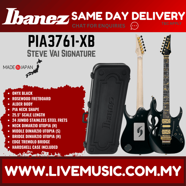 Ibanez PIA3761-BK Steve Vai Signature Electric Guitar w/ Case, Onyx Black ( PIA3761 BK / PIA3761BK )