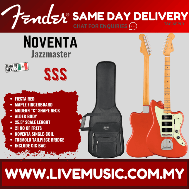 Fender Noventa Jazzmaster Electric Guitar, Maple Fretboard - Fiesta Red