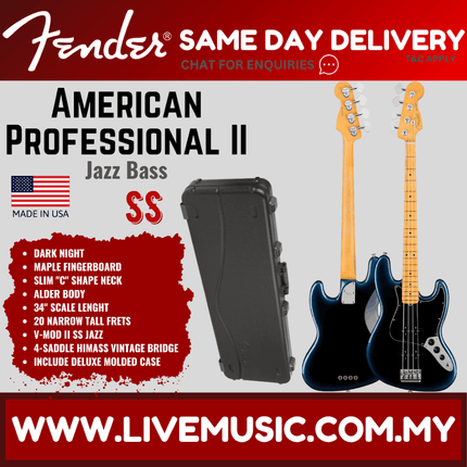 Fender American Professional II Jazz Bass Electric Guitar, Maple Fretboard - Dark Night