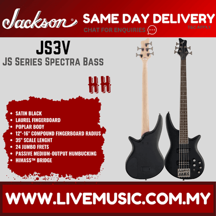 Jackson JS Series Spectra JS3V 5-String Bass Guitar, Laurel Fretboard - Satin Black (JS-3V/JS 3V)