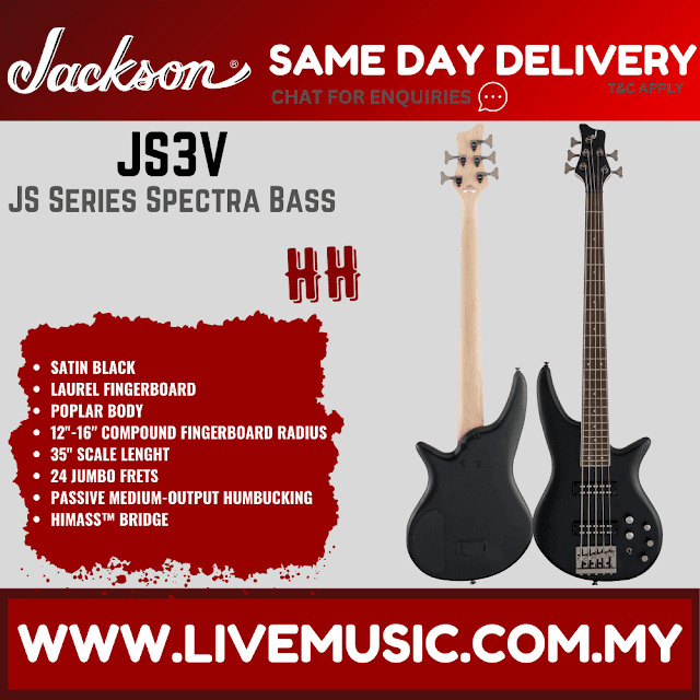 Jackson JS Series Spectra JS3V 5-String Bass Guitar, Laurel Fretboard - Satin Black (JS-3V/JS 3V)