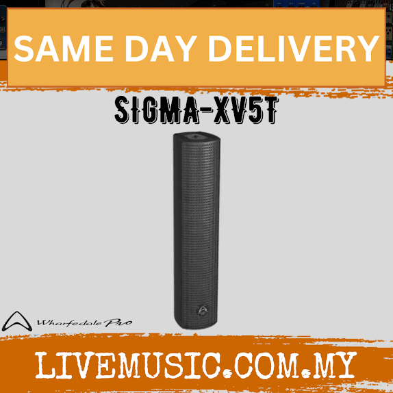 Black column 2-way loudspeaker cabinet with front grille and logo