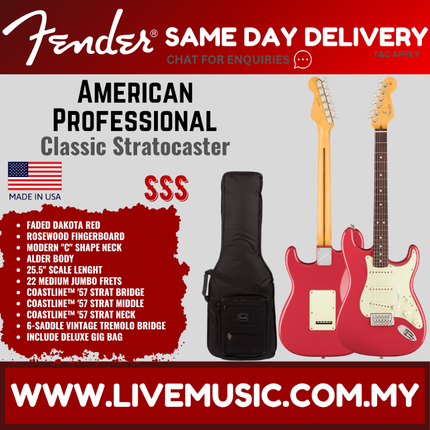 Fender American Professional Classic Stratocaster Electric Guitar, RW FB, Faded Dakota Red