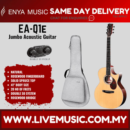 ENYA EA-Q1E 41" ACOUSTIC GUITAR SOLID SITKA SPRUCE TOP WITH TRANSACOUSTIC PICKUP PACK WITH BAG (EAQ1E/EA Q1E)