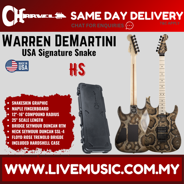 Charvel USA Warren Demartini Signature Snake Electric Guitar, Maple FB, Snakeskin