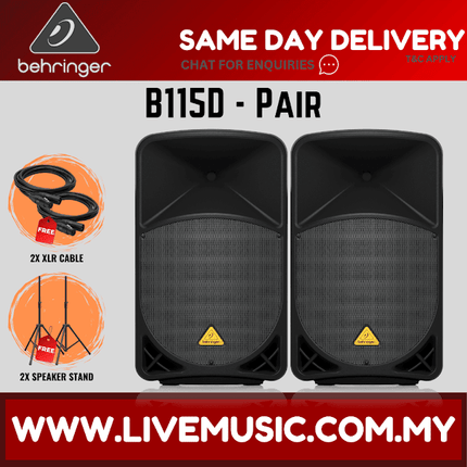 Behringer Eurolive B115D 1000-Watt 15" Powered Speaker w/Wireless Mic,Speaker Stand & Cable - Each/Pair (B-115D B 115D)