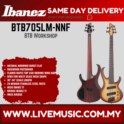 Ibanez BTB705LM-NNF Btb Workshop Series 5 String Electric Bass, Natural Browned Burst Flat ( BTB705LM NNF / BTB705LMNNF )