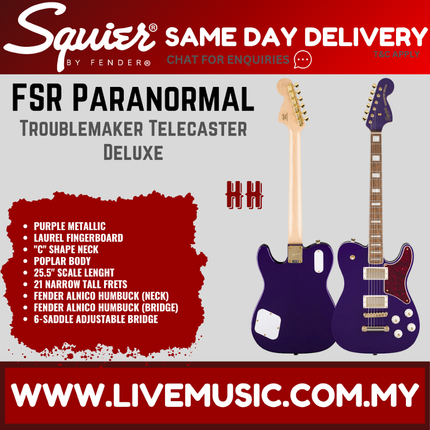 Squier FSR Paranormal Troublemaker Telecaster Deluxe Electric Guitar, Laurel FB, Purple Metallic
