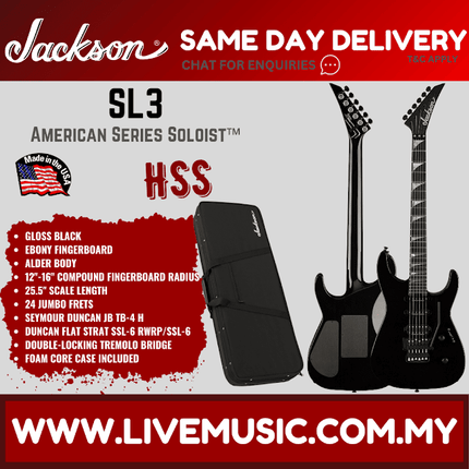 Jackson American Series Soloist SL3 Electric Guitar, Gloss Black