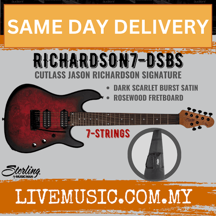 Sterling RICHARDSON 7 Cutlass 7 String El Guitar, Dark Scarlet Burst Satin ( RICHARDSON7)