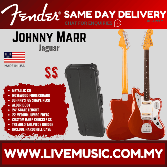 Fender Artist Johnny Marr Jaguar Electric Guitar, RW FB, Olympic White / Metallic KO
