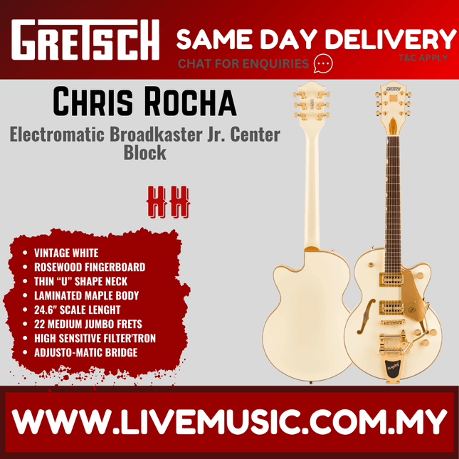 Gretsch Electromatic Chris Rocha Broadkaster Jr. Electric Guitar w/Bigsby Tailpiece, Vintage White