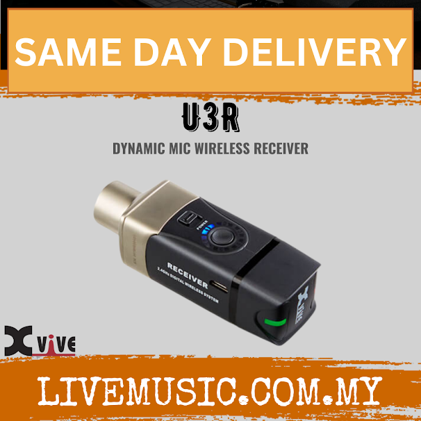Xvive U3R dynamic mic wireless receiver, black body with blue display
