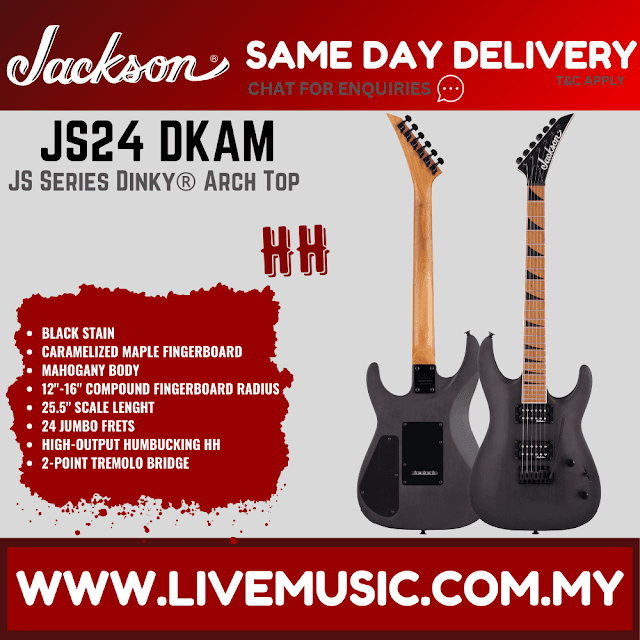 Jackson JS Series Dinky Arch Top JS24 DKAM Electric Guitar, Caramelized Maple FB, Black Stain