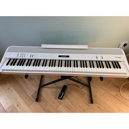 Roland FP-90X 88-key Digital Piano with DP-2, RH5 Headphones, Note Stand, Adapter - White ( FP90X /RH-5 / DP10)