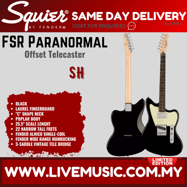 Squier FSR Paranormal Offset Telecaster Electric Guitar, Laurel FB, Black