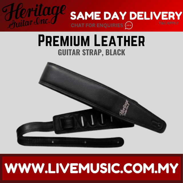 Heritage Premium Leather Guitar Strap, Black