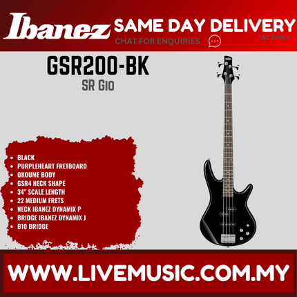 Ibanez GSR200 GIO Series 4-String Electric Bass - (GSR-200 GSR 200)-Black