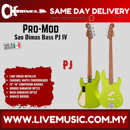 Charvel Pro-Mod San Dimas Bass PJ IV Bass Guitar, Maple FB, Lime Green Metallic