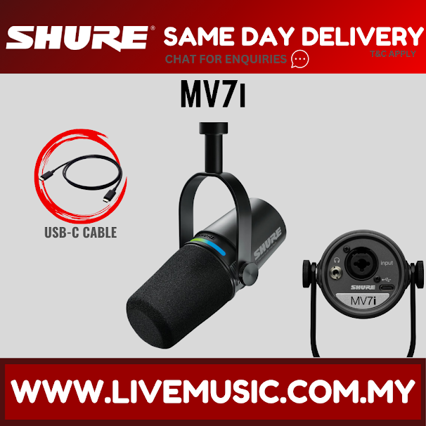 Shure MV7i Smart Microphone And Interface - Black (MV-7i MV 7i)