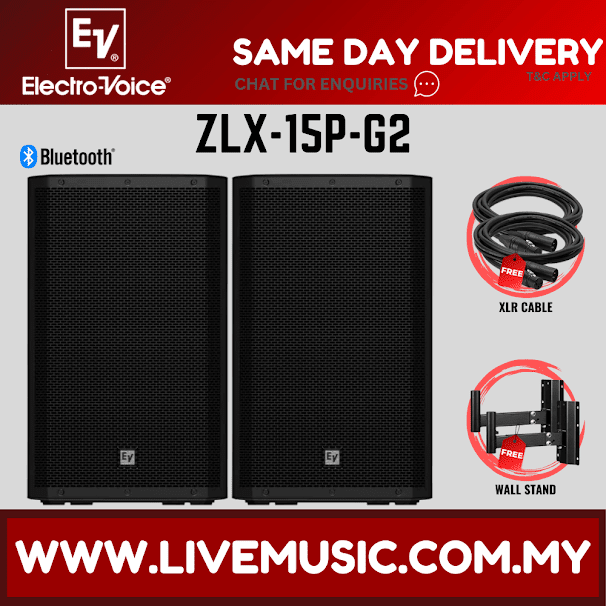 EV Electro-Voice ZLX-15P G2 1000W 15" Powered Loudspeaker With Speaker Stand And Cable - Pair (ZLX 15P ZLX15P)