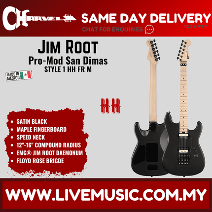 Charvel Jim Root Signature Pro-Mod San Dimas Style 1 HH Floyd Rose Electric Guitar, Satin Black