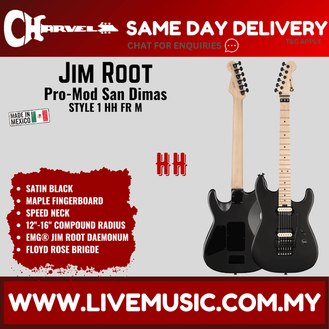 Charvel Jim Root Signature Pro-Mod San Dimas Style 1 HH Floyd Rose Electric Guitar, Satin Black