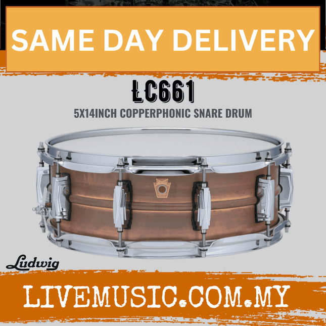 Ludwig LC661 5x14inch Copperphonic Snare Drum, Smooth Shell, Imperial Lugs
