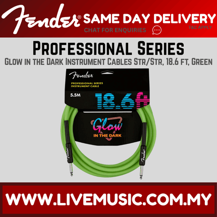 Fender 18.6 FT Professional Series Glow in the Dark Instrument Cable, Green