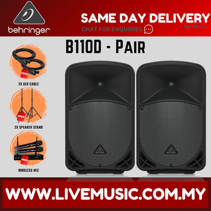 Behringer Eurolive B110D 300-Watt 10" Powered Speaker w/Wireless Mic, Speaker Stand & Cable - Each/Pair (B-110D B 110D)