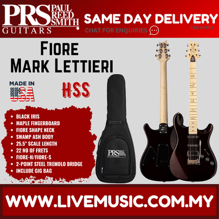 PRS Mark Lettieri Fiore Electric Guitar w/Bag, Black Iris