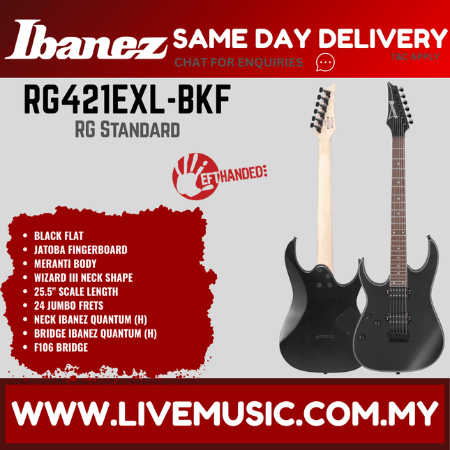 Ibanez RG421EXL-BKF - Lef Handed Electric Guitar, Black Flat (RG421EXL/RG421EX)