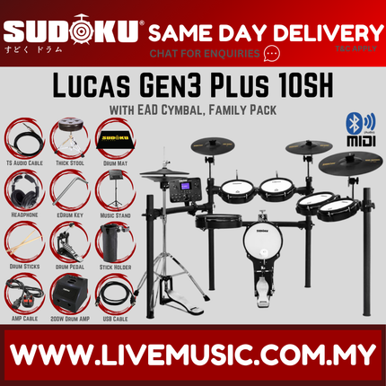 SUDOKU Lucas 10SH Gen3 Plus Series Full Mesh Electronic Drum Set With Accessories
