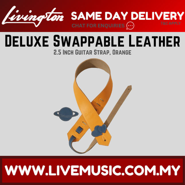 Livingston DSLOR-25 2.5inch Deluxe Swappable Leather Guitar Strap, Orange ( DSLOR 25 DSLOR25 )