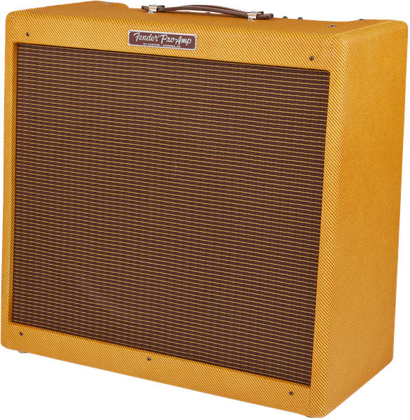 Fender 57 Custom Pro guitar amplifier, front view with textured grille, tan cabinet