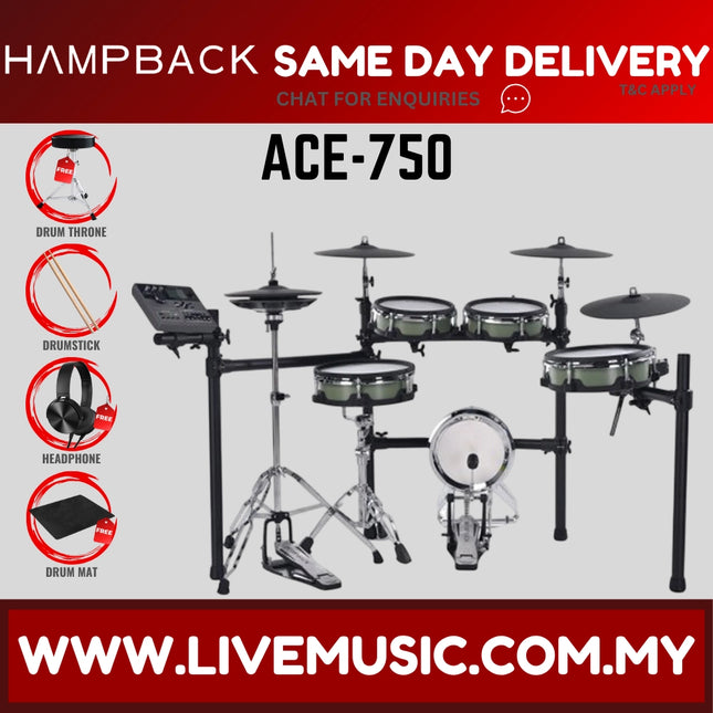 Hampback ACE-750 Full Mesh Digital Drum Set w/Headphone, Drumstick And Drum Throne - ( ACE750 ACE 750 )