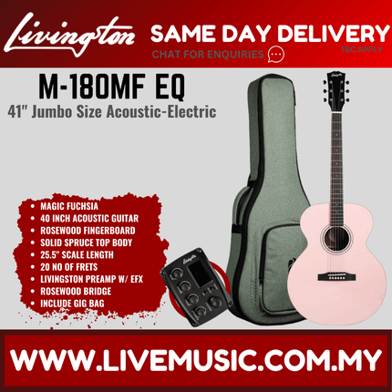 Livingston M-180 EQ 40" Jumbo Body Solid Top Acoustic-Electric Guitar, Rosewood FB ( M 180 M180 )