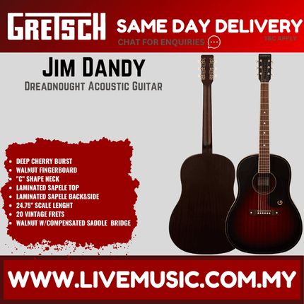 Gretsch Jim Dandy Dreadnought Acoustic Guitar, Deep Cherry Burst