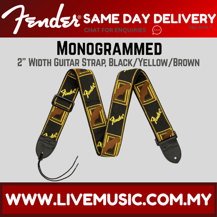 Fender 2 Inch Monogrammed Strap, Black/Yellow/Brown