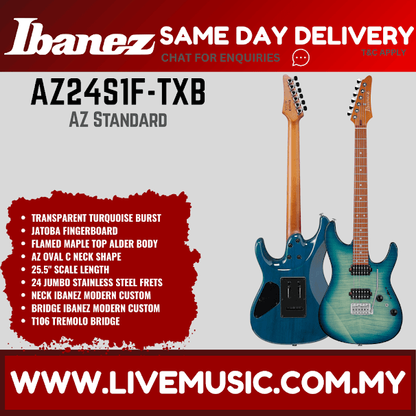 Ibanez AZ24S1F AZ Series Flamed Maple Top HH Electric Guitar, Jatoba FB, Transparent Turquoise Burst ( AZ-24S1F / AZ 24S1F )