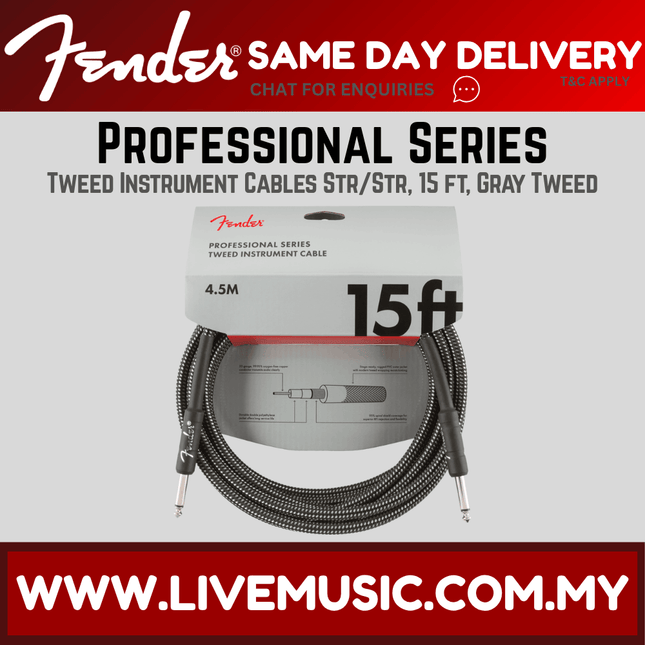 Fender Professional Series Instrument Cable, 15ft - Grey Tweed