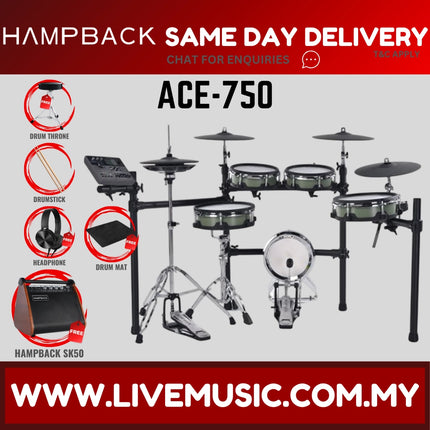 Hampback ACE-750 Full Mesh Digital Drum Set w/Headphone, Drumstick And Drum Throne - ( ACE750 ACE 750 )