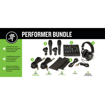 Mackie Performer Bundle With ProFX6v3 Mixer, EM-89D Microphone, MC-100 Headphone And Mic Stand (ProFx6/EM89D/MC100)